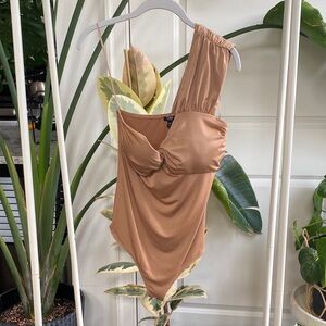 Body Contour Tan One-Shoulder Bodysuit